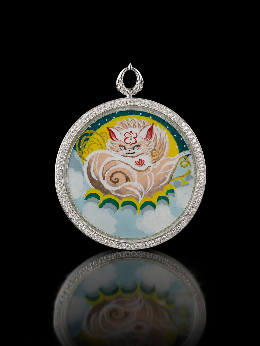 White Fox Spirit Auspicious Thangka Charm｜白狐仙子祥瑞唐卡