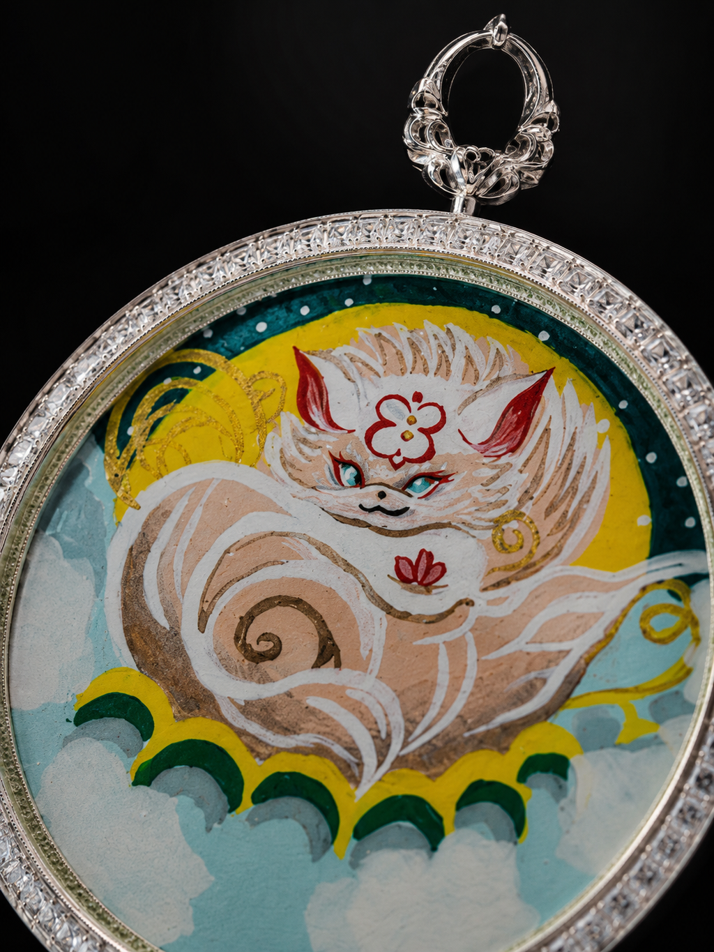 White Fox Spirit Auspicious Thangka Charm｜白狐仙子祥瑞唐卡