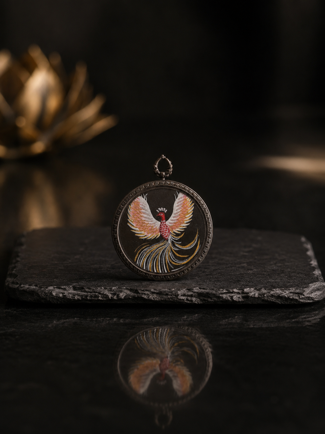 [Eight Guardians · Nine Purple Li Fire Series] Fire Phoenix Nine Purple Li Fire Black Gold Portable Thangka · Purely Handmade Mineral Pigments