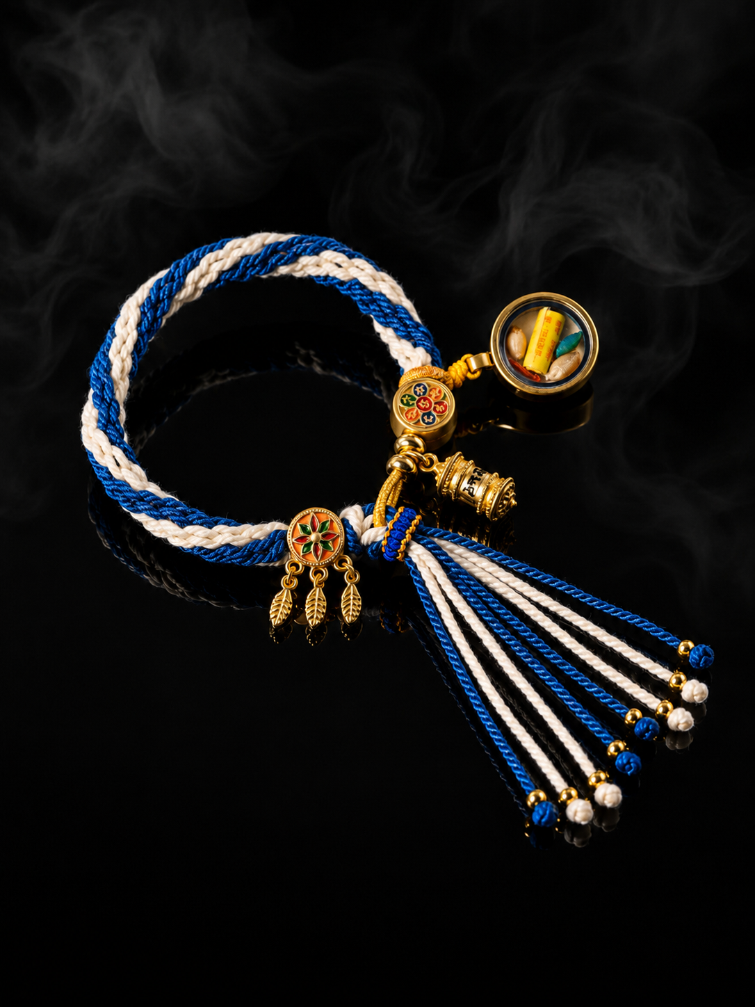 【Eight Great Guardians · Black Dzambhala Series】Black Dzambhala Buddha Eye Blue and White Woven Portable Thangka Bracelet · Purely Handmade Mineral Pigments