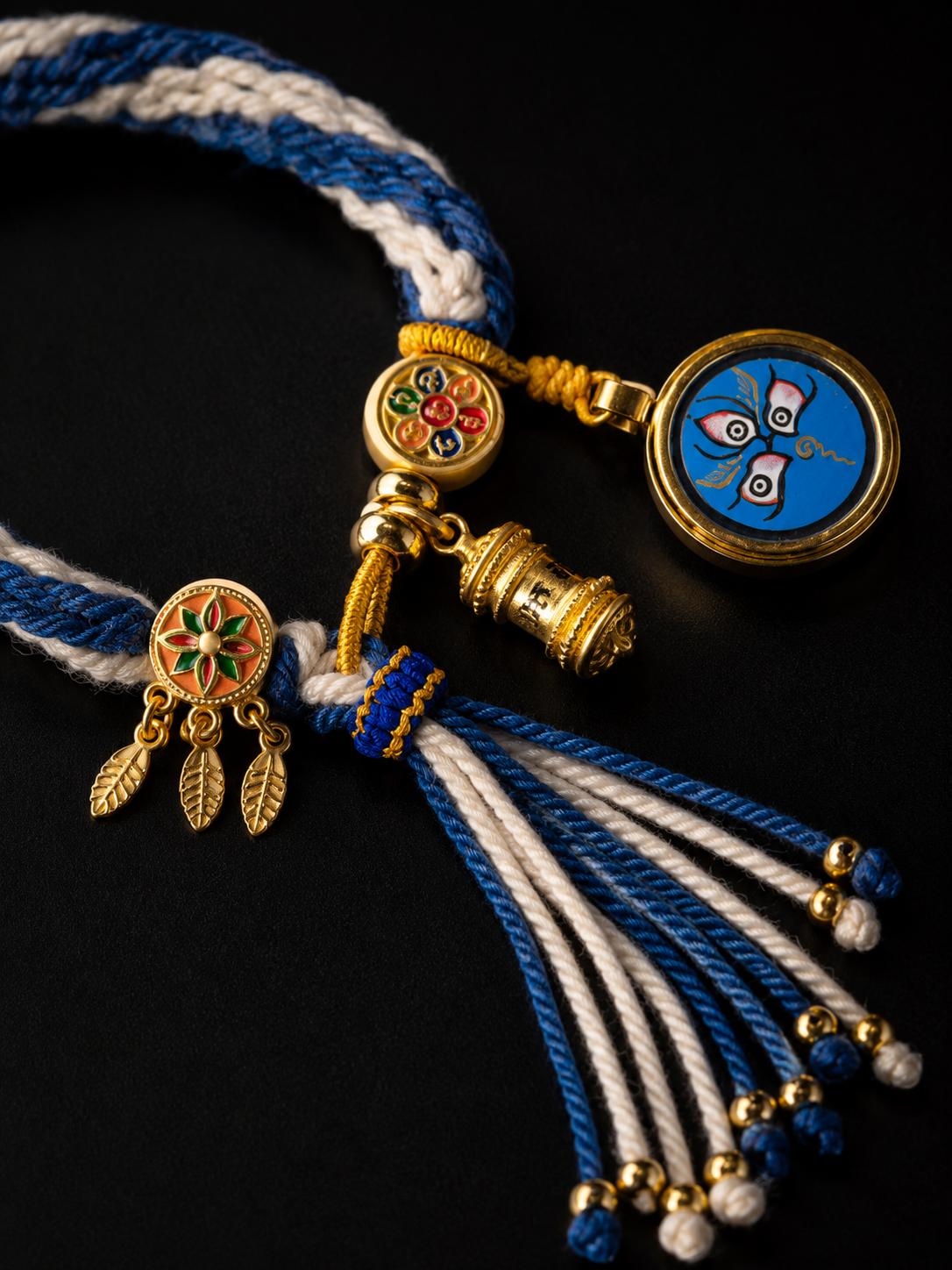 【Eight Great Guardians · Black Dzambhala Series】Black Dzambhala Buddha Eye Blue and White Woven Portable Thangka Bracelet · Purely Handmade Mineral Pigments