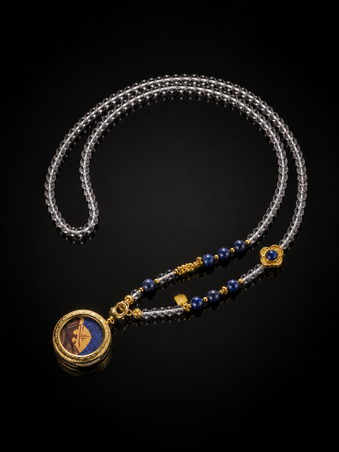 [Eight Guardians - Mount Kailash Series] Mount Kailash Holy Mountain Blue and White Double-Circle Long Necklace · Hand-Painted Mineral Pigment Portable Thangka
