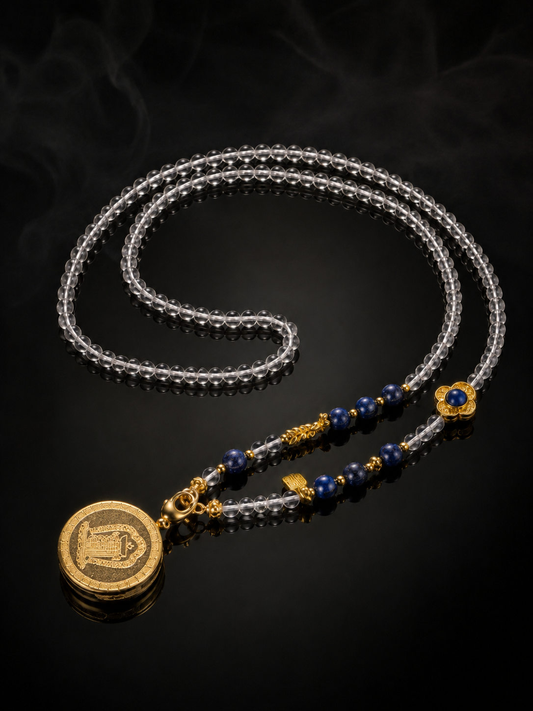 [Eight Guardians - Mount Kailash Series] Mount Kailash Holy Mountain Blue and White Double-Circle Long Necklace · Hand-Painted Mineral Pigment Portable Thangka