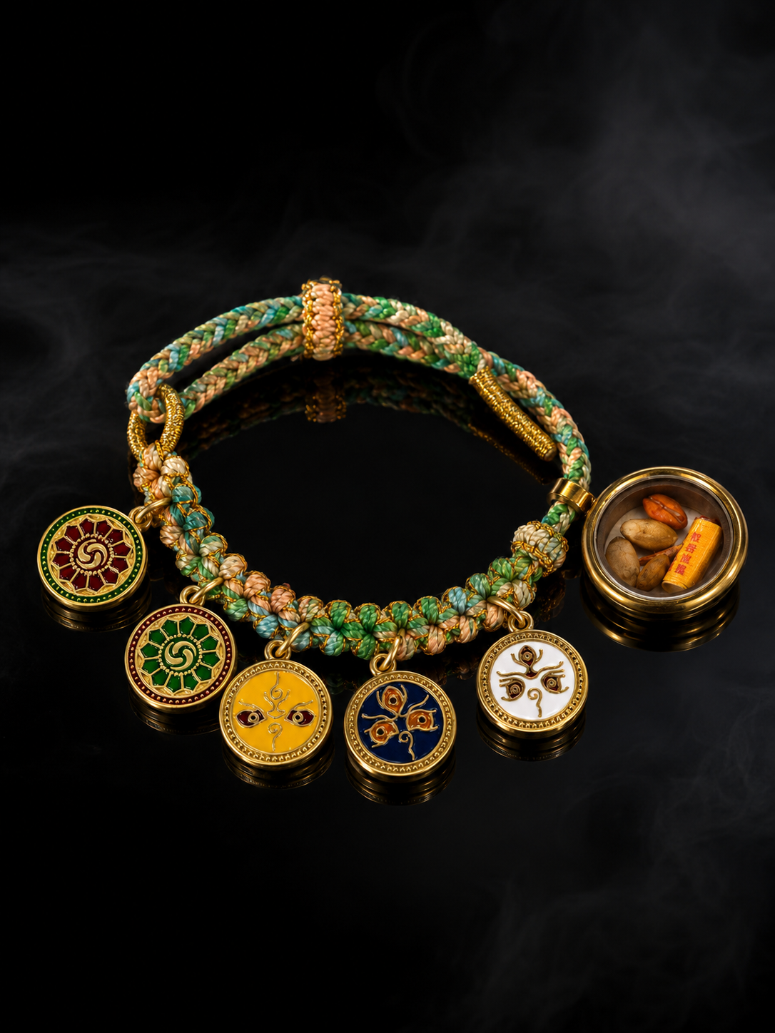 [Eight Great Guardians · Yellow Jambhala Series] Yellow Jambhala Five-Directional Wealth God Colorful Woven Tibetan Silver Bracelet · Handmade Mineral Pigment Portable Thangka