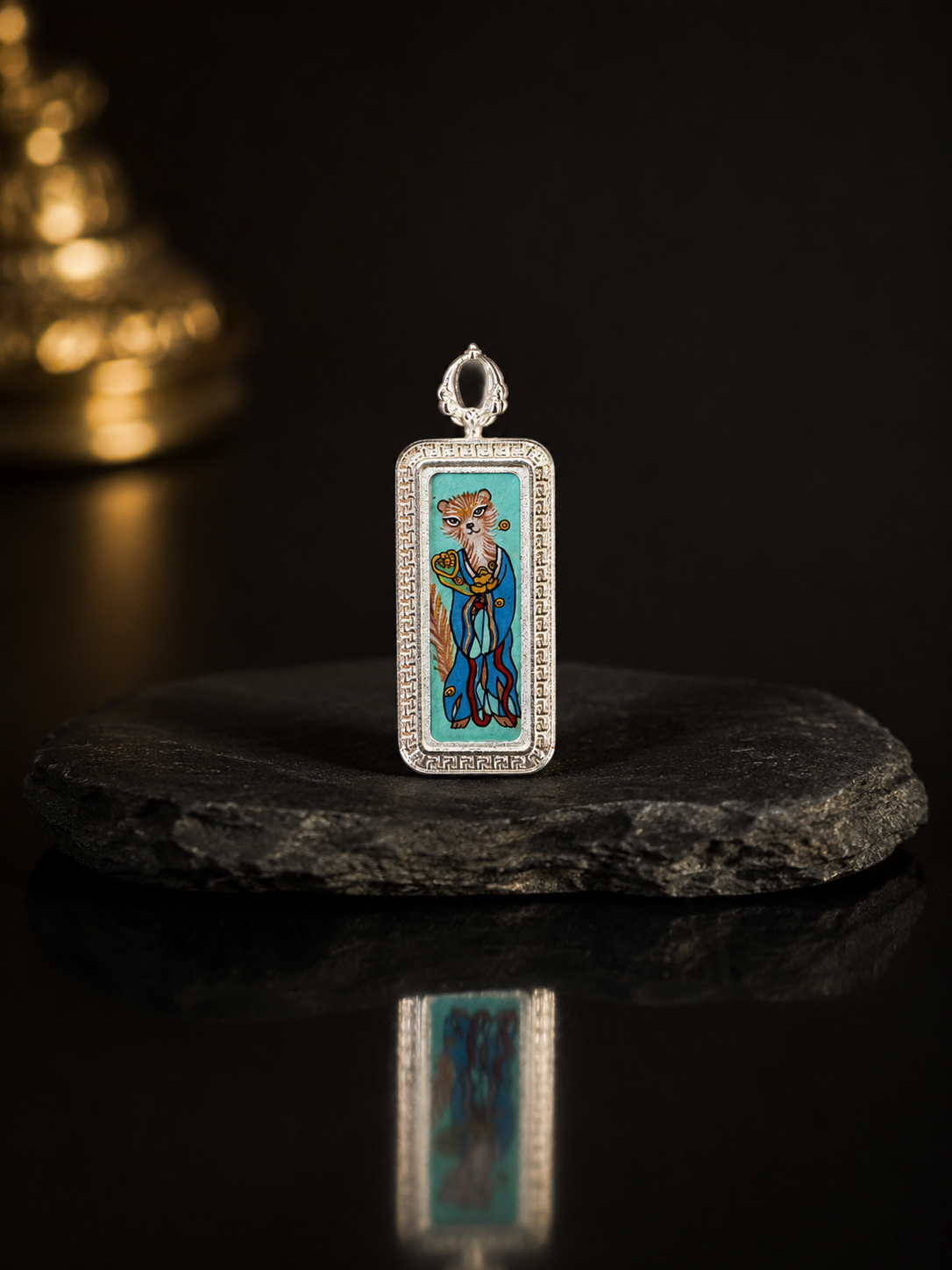 【Eight Guardians · Fox Immortal Series】Wong Tai Sin Vertical Auspicious Dharma Protector Portable Thangka Pendant · Purely Hand-Painted with Mineral Pigments