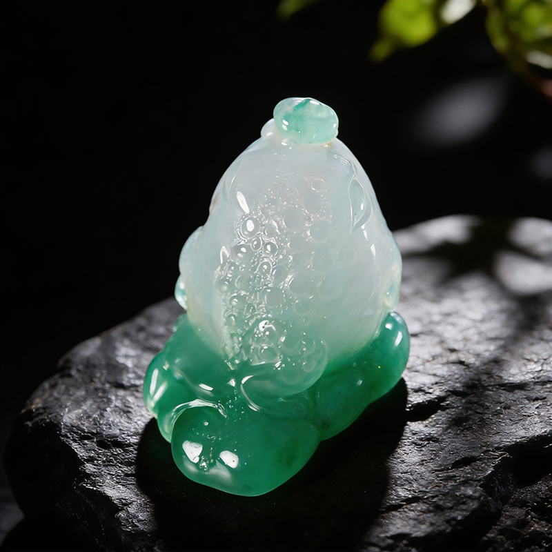 石英质玉非洲翠·飘花金蟾摆件