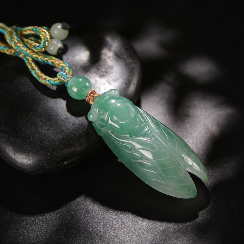 Quartzite African Jadeite with Chlorite Inclusions, Cicada Pendant