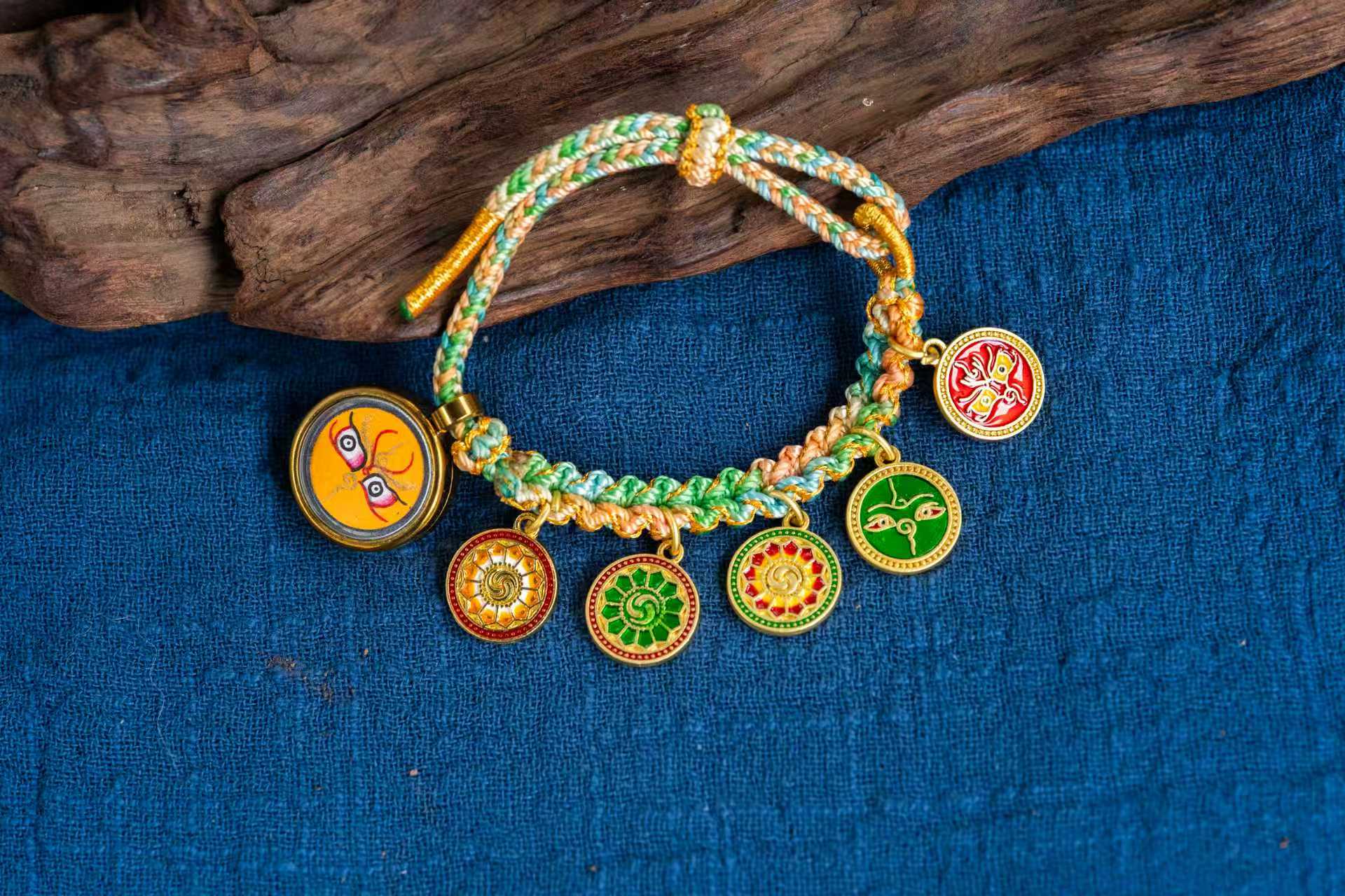 【八大守护·黄财神系列】黄财神五路财神 多彩编织藏银手链 · 纯手工矿物颜料随身唐卡