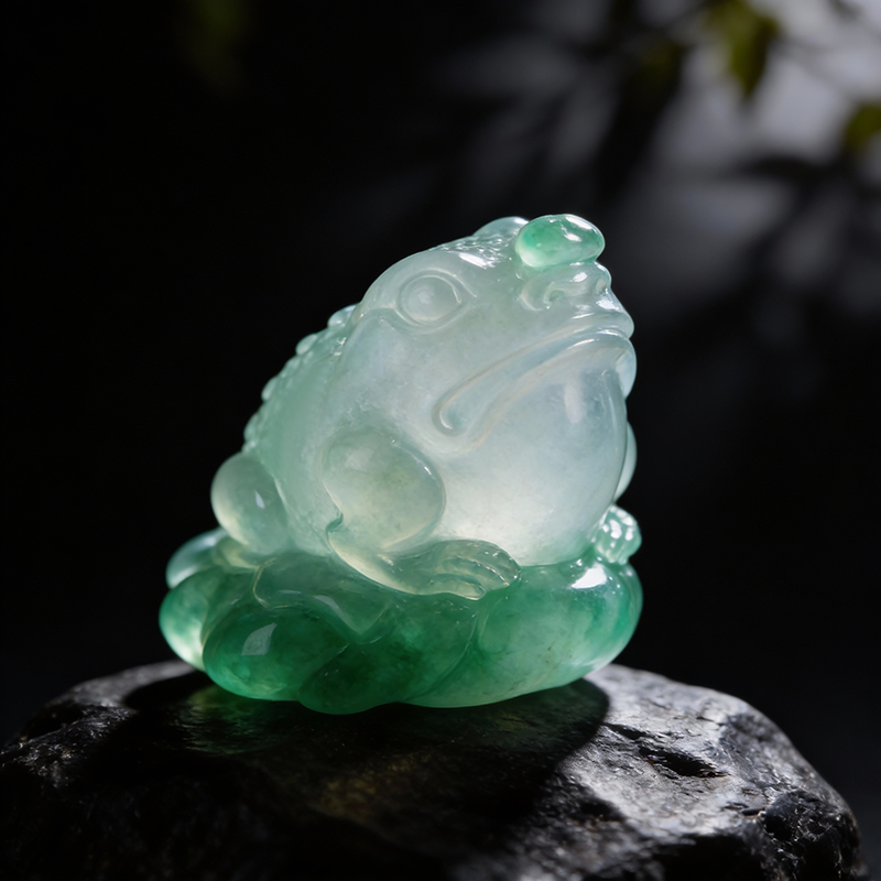 石英质玉非洲翠·飘花金蟾摆件