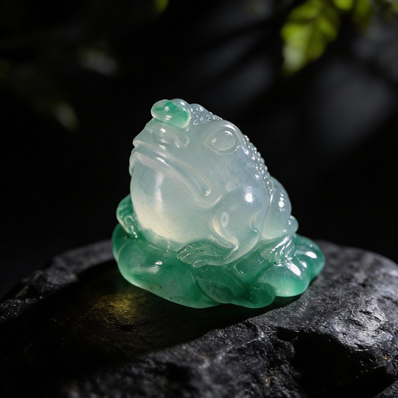 石英质玉非洲翠·飘花金蟾摆件