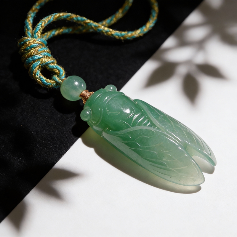 Quartzite African Jadeite with Chlorite Inclusions, Cicada Pendant