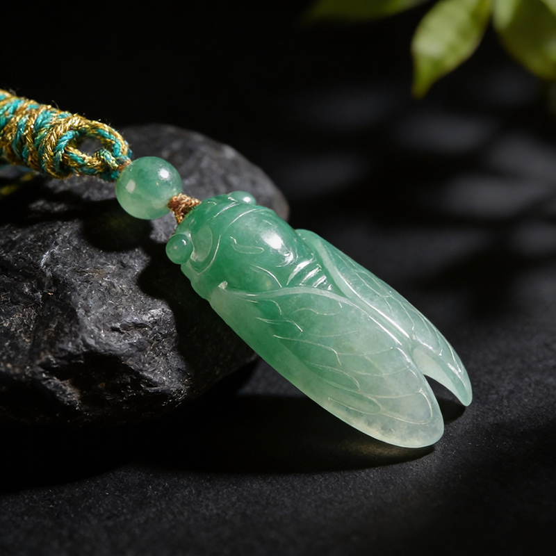 Quartzite African Jadeite with Chlorite Inclusions, Cicada Pendant