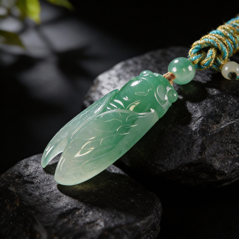 Quartzite African Jadeite with Chlorite Inclusions, Cicada Pendant
