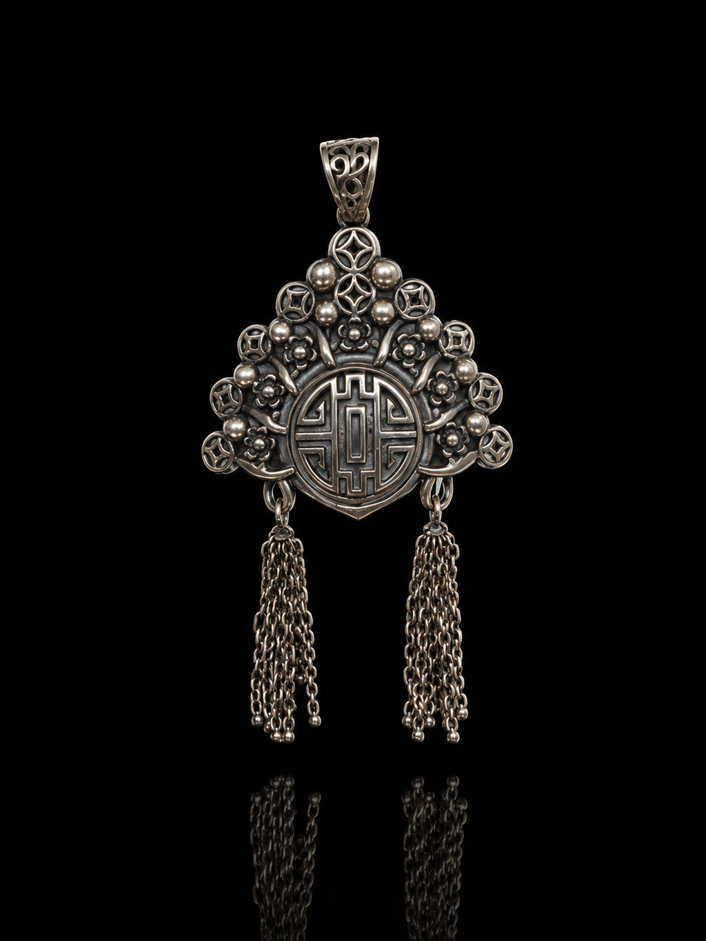 Chinese Opera Phoenix Crown Tassel Pendant with Tibetan Silver - Prosperity and Auspiciousness