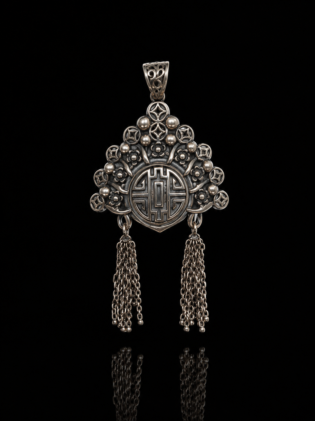 Chinese Opera Phoenix Crown Tassel Pendant with Tibetan Silver - Prosperity and Auspiciousness