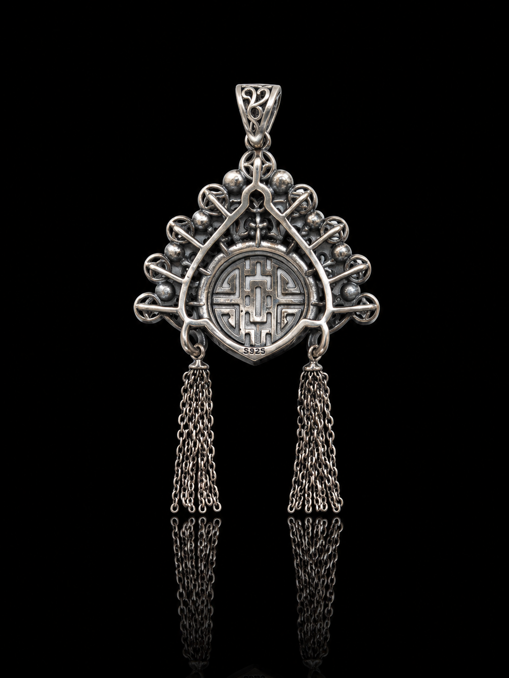 Chinese Opera Phoenix Crown Tassel Pendant with Tibetan Silver - Prosperity and Auspiciousness