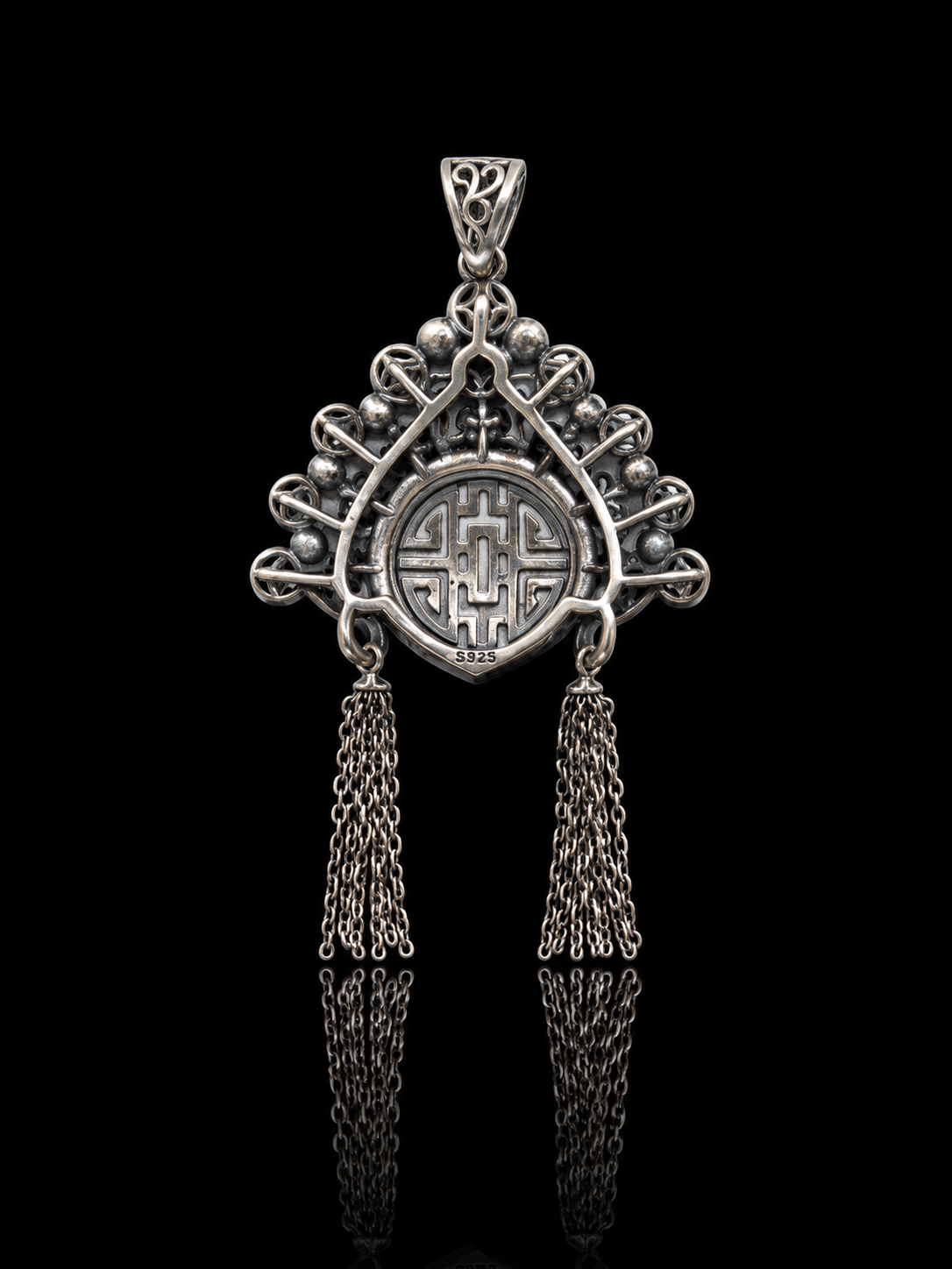 Chinese Opera Phoenix Crown Tassel Pendant with Tibetan Silver - Prosperity and Auspiciousness