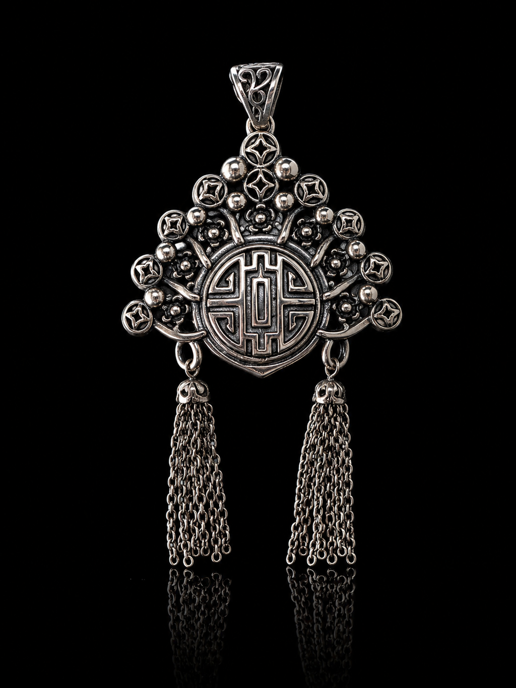 Chinese Opera Phoenix Crown Tassel Pendant with Tibetan Silver - Prosperity and Auspiciousness
