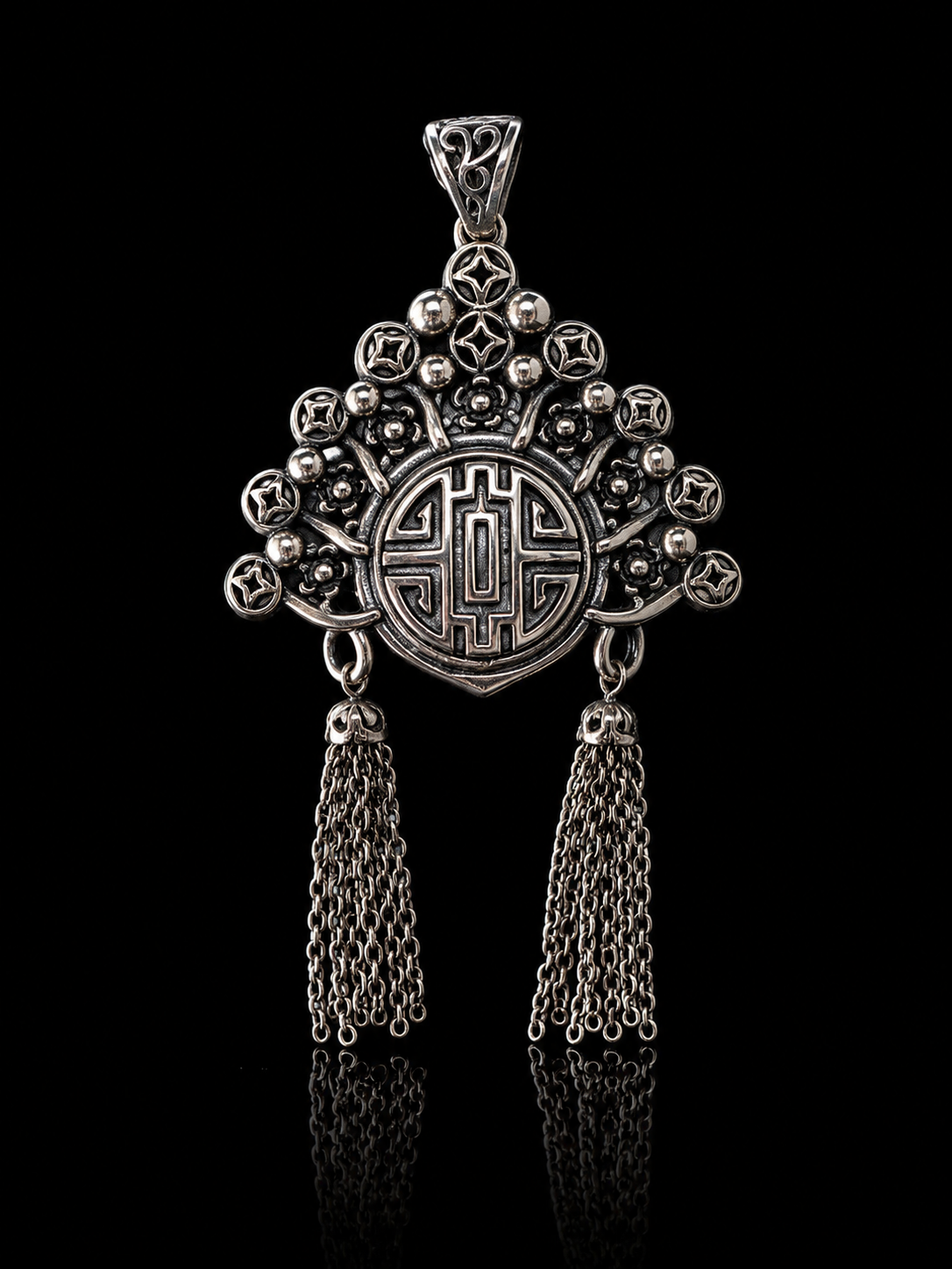 Chinese Opera Phoenix Crown Tassel Pendant with Tibetan Silver - Prosperity and Auspiciousness