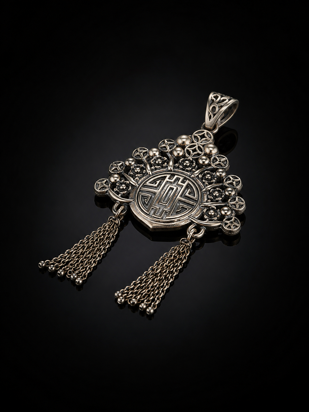 Chinese Opera Phoenix Crown Tassel Pendant with Tibetan Silver - Prosperity and Auspiciousness