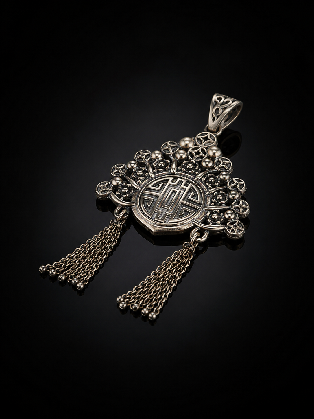 Chinese Opera Phoenix Crown Tassel Pendant with Tibetan Silver - Prosperity and Auspiciousness
