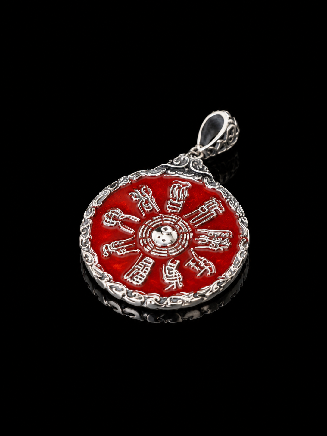 Taoist Tai Chi Bagua Red Silver Pendant · Yin and Yang Protection for Safety