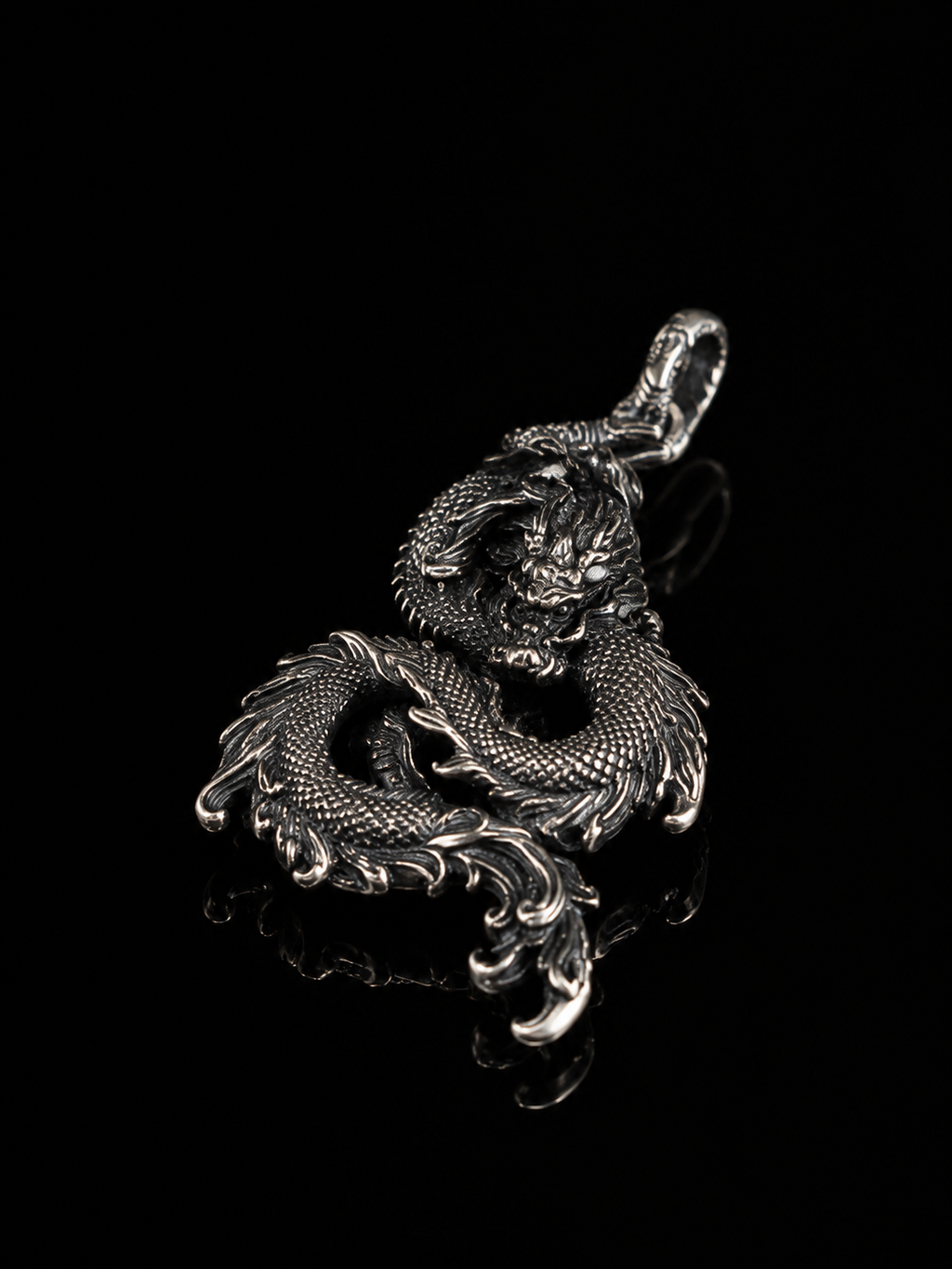 Tibetan Silver Dragon Pendant - Hand-carved Fine Traditional Silver Ornament