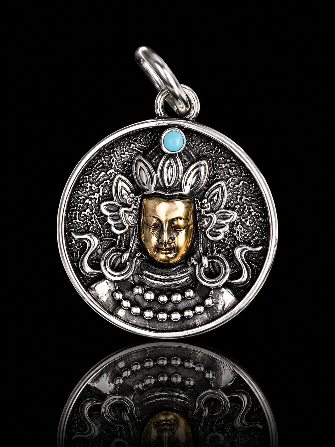 Tibetan Double-Sided Amulet Pendant · Vajra and Buddha Head Blessing