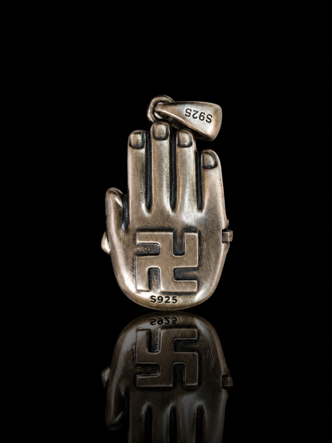 Buddha Hand & Tibetan Silver Pendant · Palm Buddha with Swastika Protection