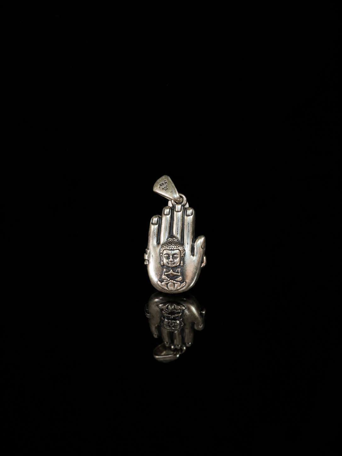Buddha Hand & Tibetan Silver Pendant · Palm Buddha with Swastika Protection