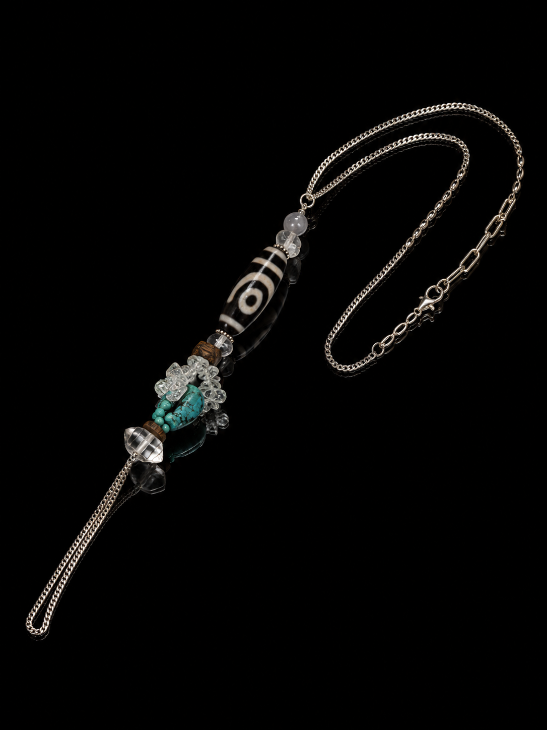 Tibetan Dzi Bead & Prosperity Amulet Tibetan Silver Necklace