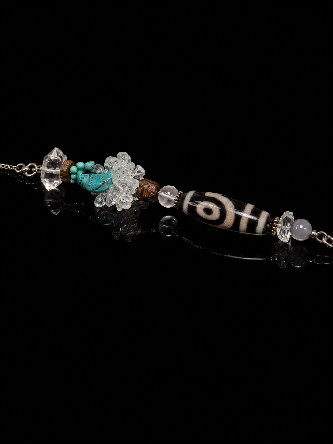 Tibetan Dzi Bead & Prosperity Amulet Tibetan Silver Necklace