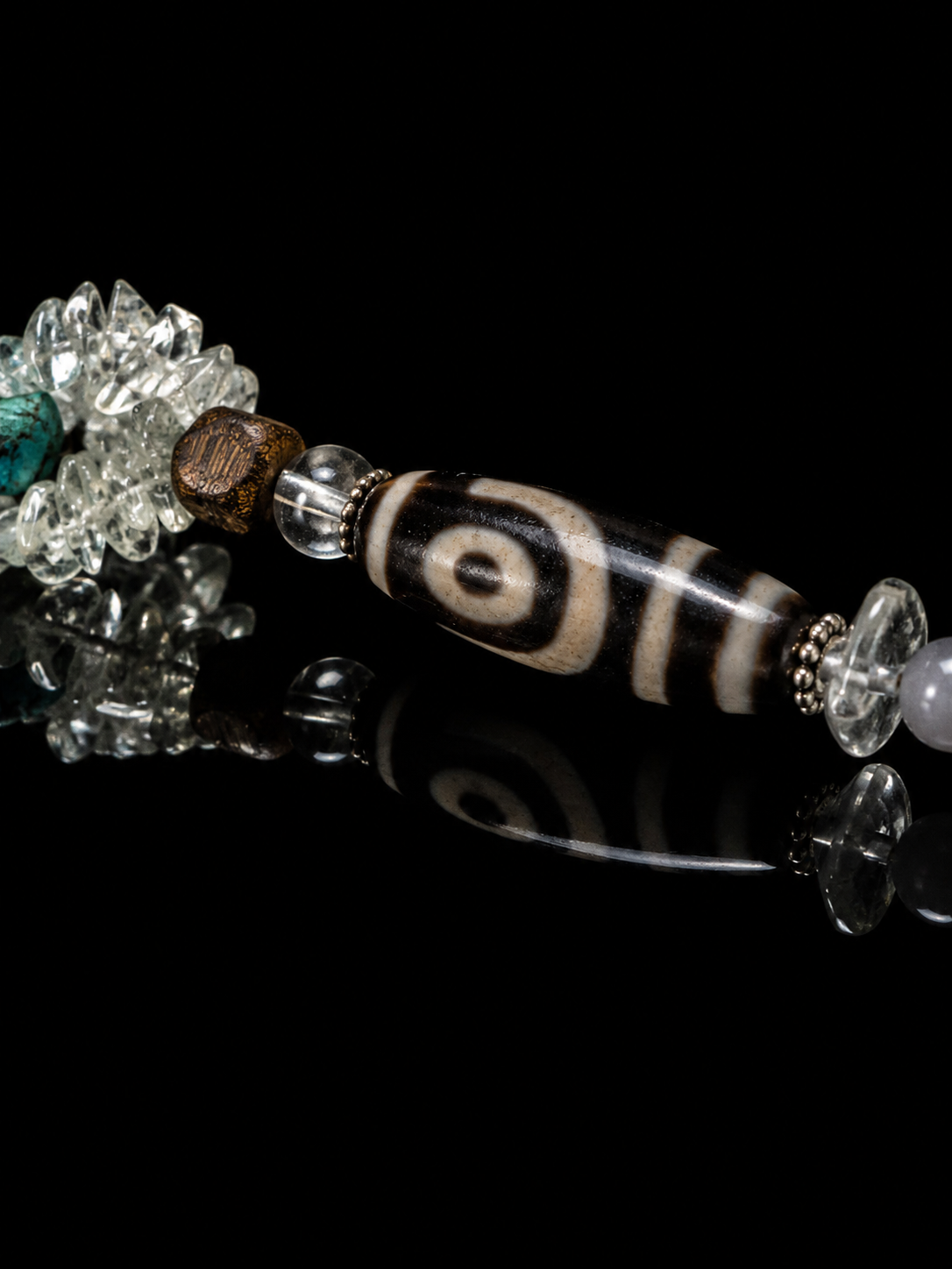Tibetan Dzi Bead & Prosperity Amulet Tibetan Silver Necklace