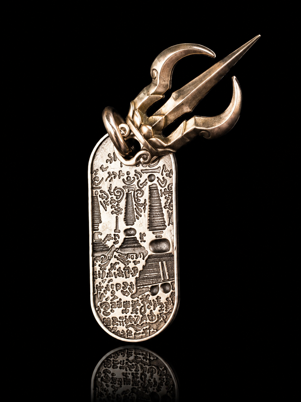 Three-pronged Vajra Axe Tibetan Silver Pendant · Demon-subduing Dharma Protector Scripture Plate