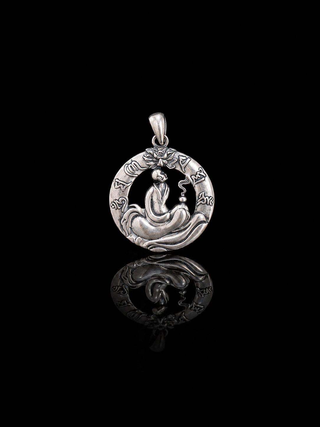 Six-Syllable Mantra Little Monk Enlightenment Silver Pendant · Zen Protection