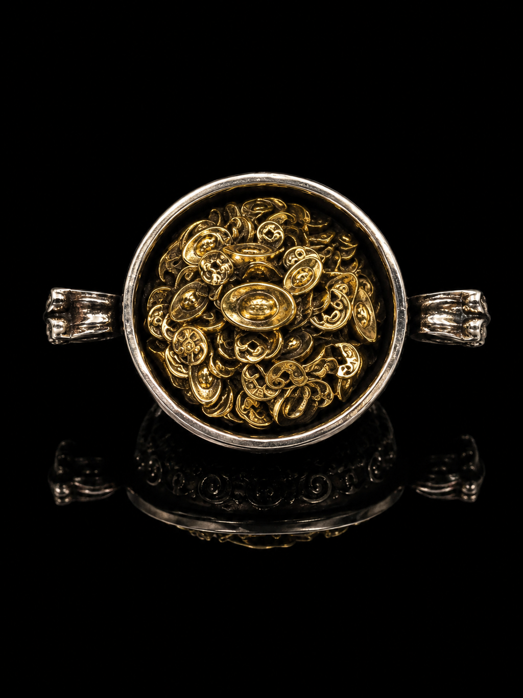 Money Pot Silver Pendant · 3D Double-Handled Wealth-Attracting Treasure Pot