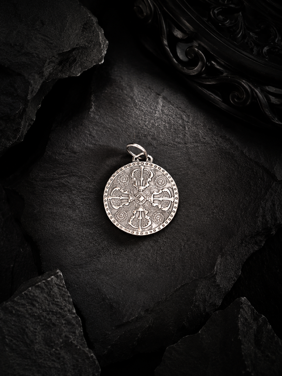 Tibetan Karma Vajra · Double Vajra Amulet Silver Pendant