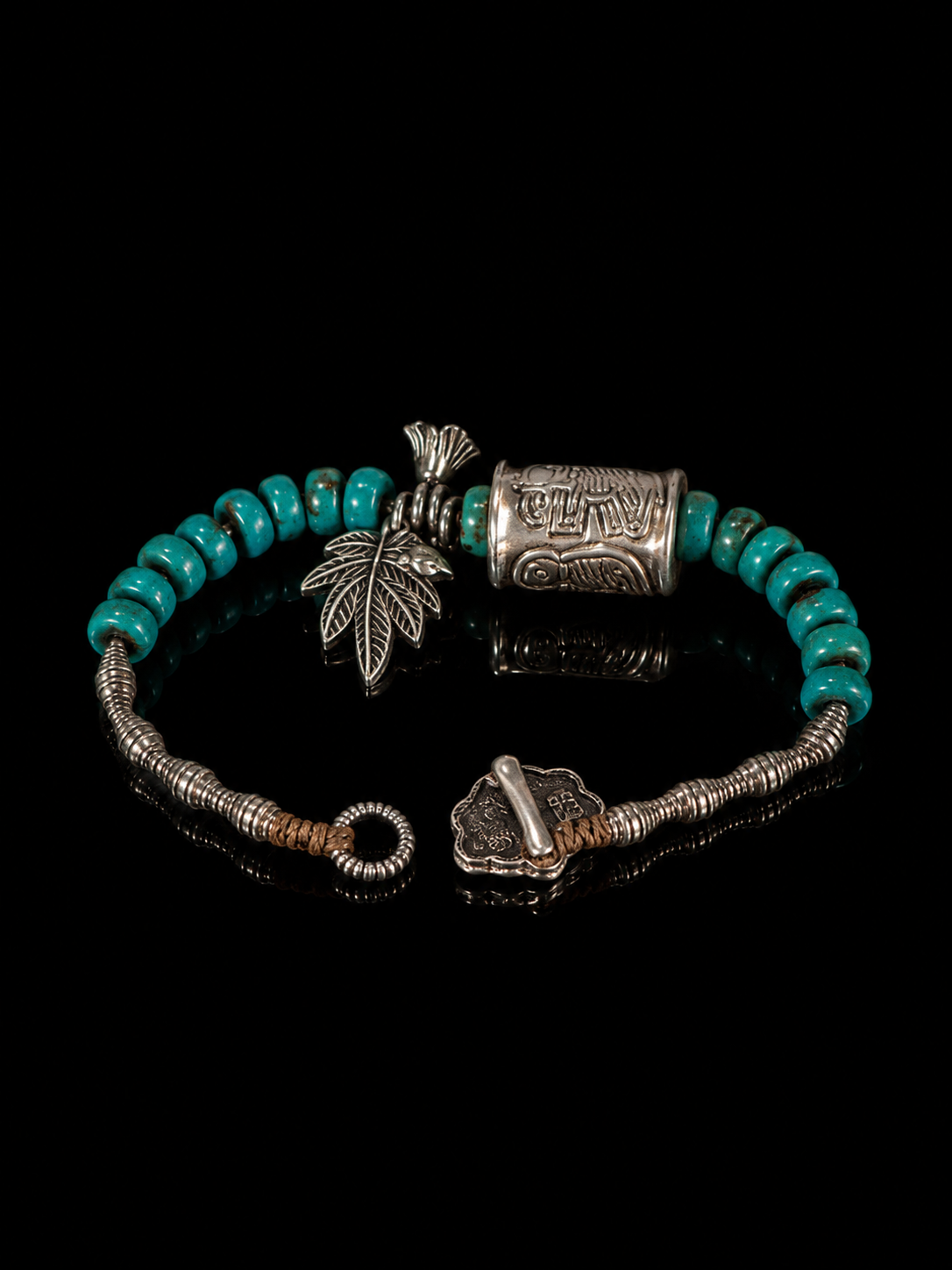 Tibetan Turquoise Prayer Wheel Mani Mantra Blessed Tibetan Silver Bracelet