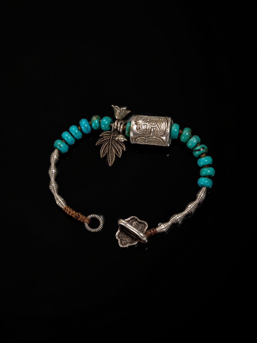 Tibetan Turquoise Prayer Wheel Mani Mantra Blessed Tibetan Silver Bracelet