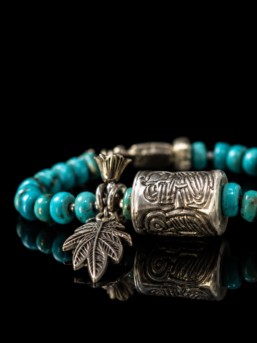 Tibetan Turquoise Prayer Wheel Mani Mantra Blessed Tibetan Silver Bracelet