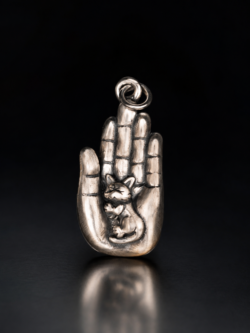 Sterling Silver Buddha's Hand Cat Pendant · Compassionate Protection Vintage Silver Jewelry