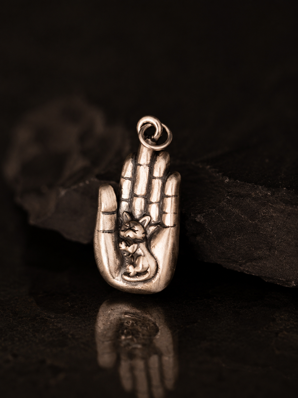 Sterling Silver Buddha's Hand Cat Pendant · Compassionate Protection Vintage Silver Jewelry