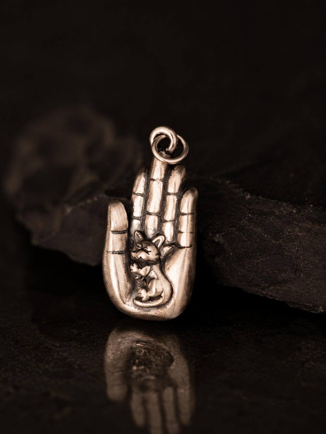 Sterling Silver Buddha's Hand Cat Pendant · Compassionate Protection Vintage Silver Jewelry