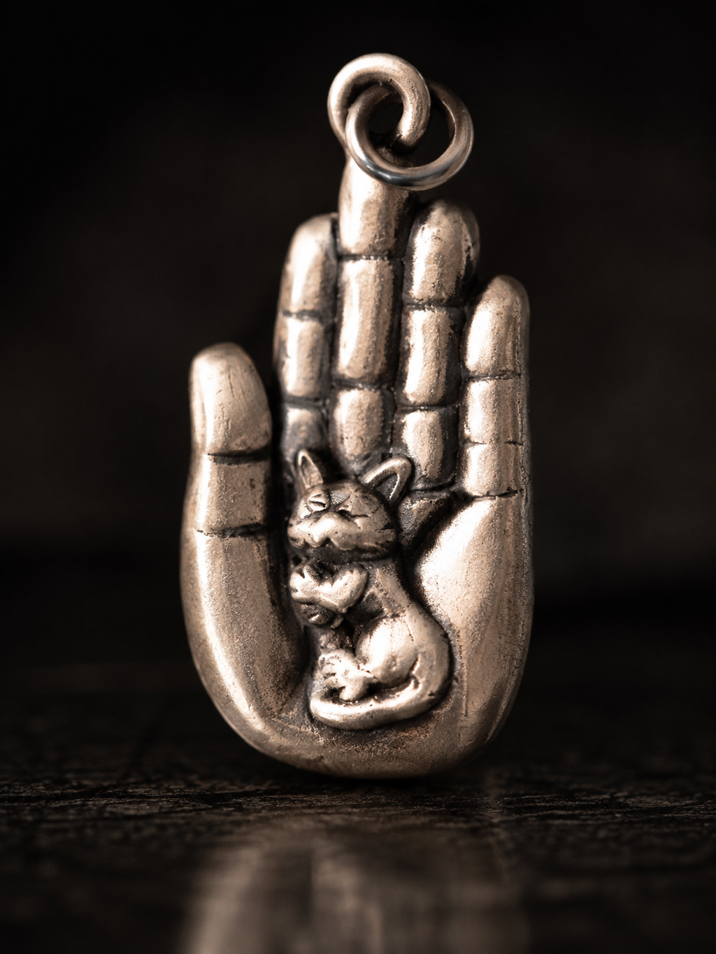 Sterling Silver Buddha's Hand Cat Pendant · Compassionate Protection Vintage Silver Jewelry