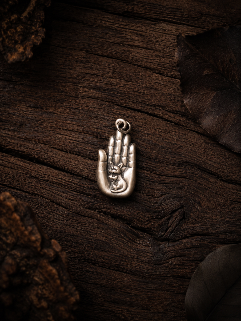 Sterling Silver Buddha's Hand Cat Pendant · Compassionate Protection Vintage Silver Jewelry