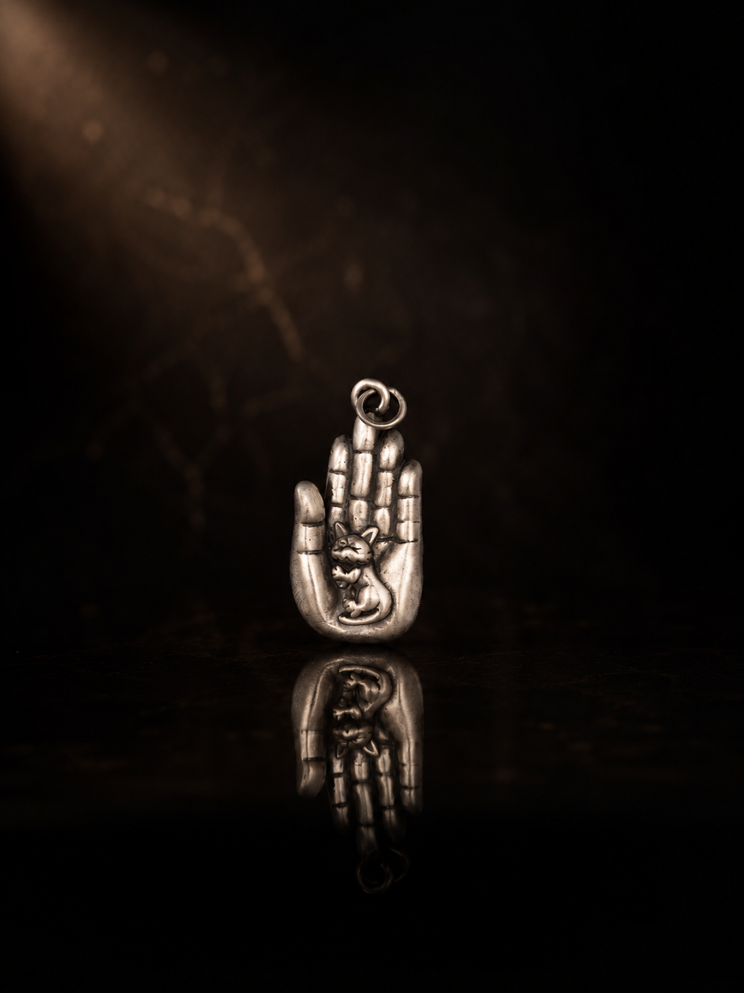 Sterling Silver Buddha's Hand Cat Pendant · Compassionate Protection Vintage Silver Jewelry