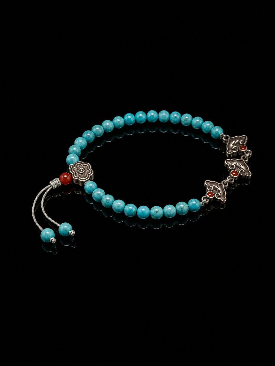 Tibetan Turquoise, Auspicious Ruyi Lucky Tibetan Silver Bracelet