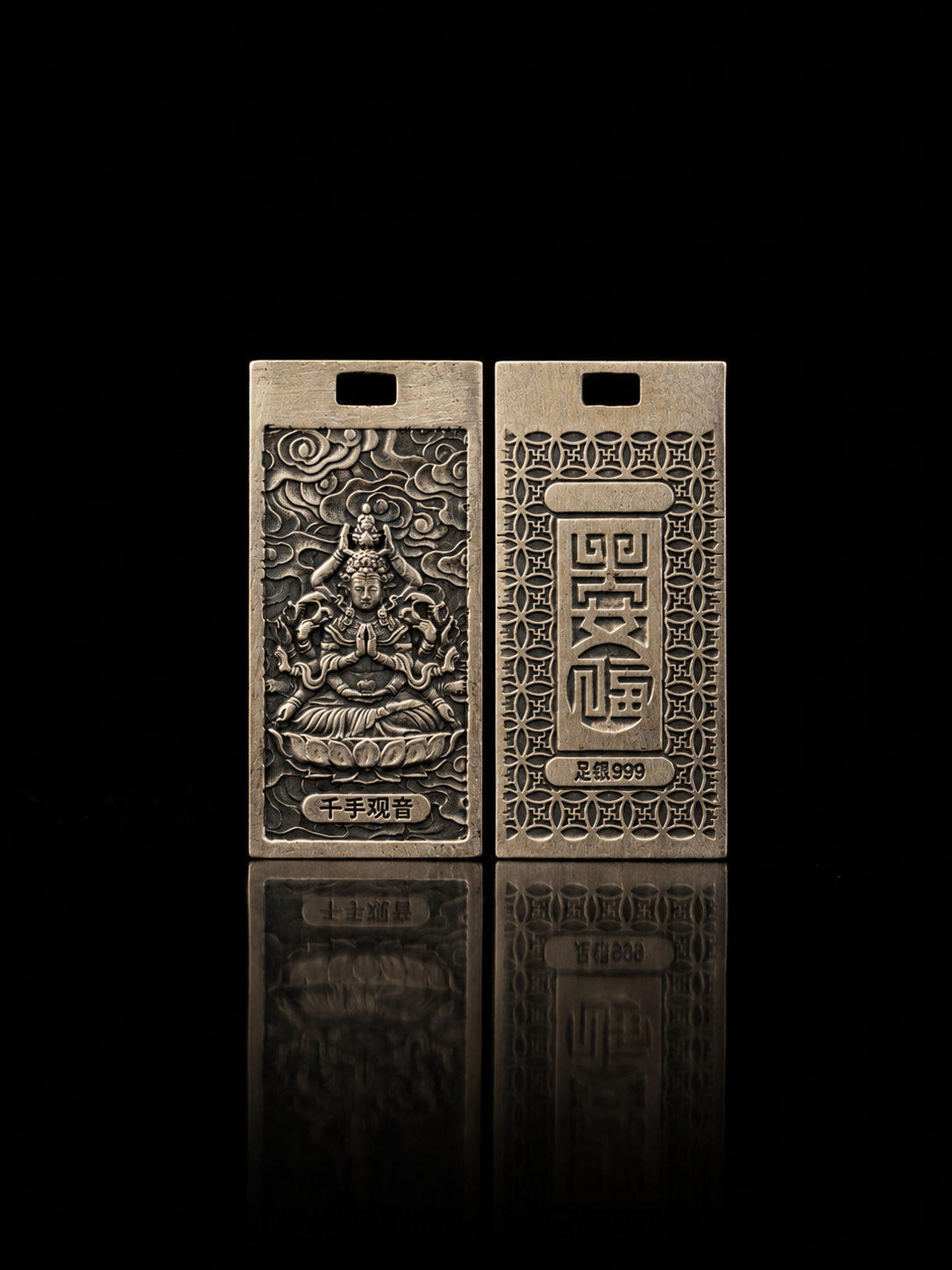 Fine Silver 999 Thousand-Armed Guan Yin Natal Buddha Peace Silver Pendant · Compassionate Blessing