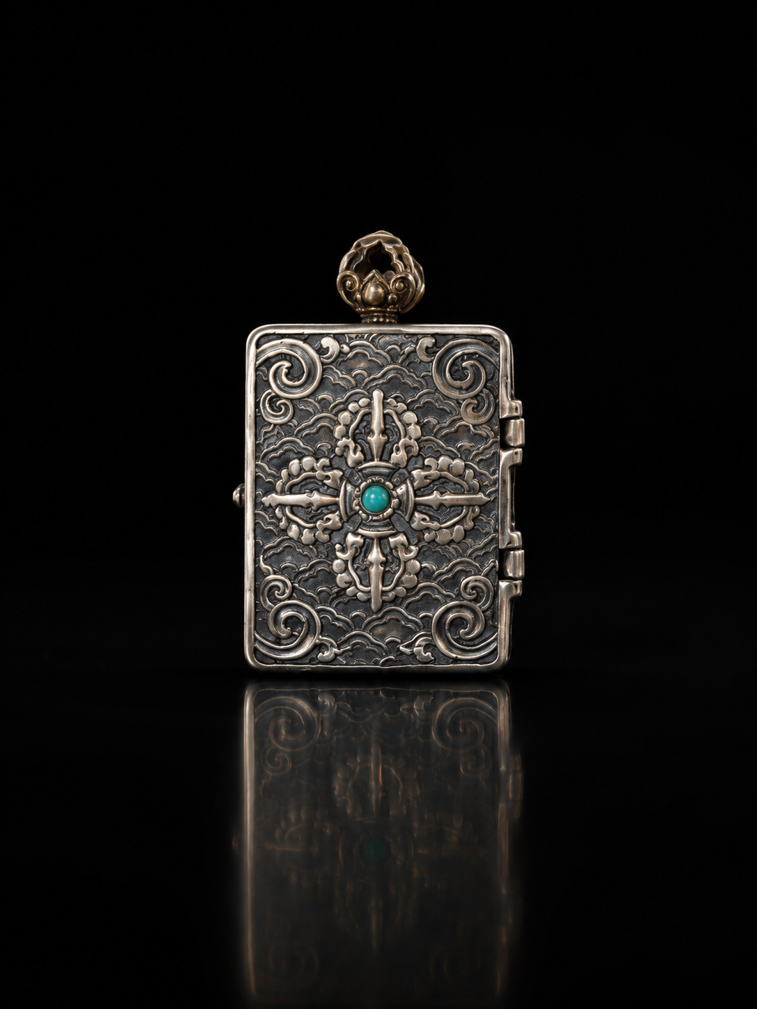 Tibetan Silver Scripture Pendant · Openable Yellow Jambhala Blessing