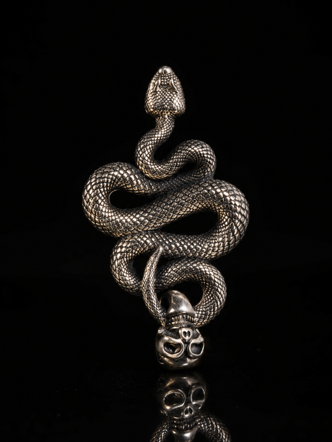 Tibetan Naga Snake, Coiled Snake Skull Protection Tibetan Silver Pendant